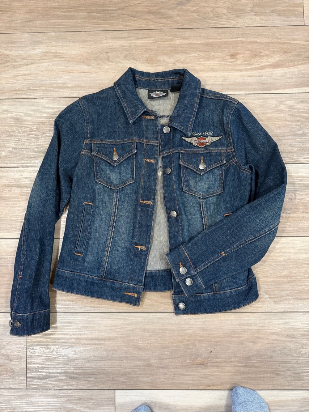 Harley-Davidson Dark Blue Denim Jacket with Embroidered Patch